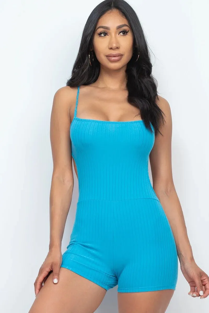 Ribbed Sleeveless Back Cutout Bodycon Active Romper - 8 colors - Ships from The USA