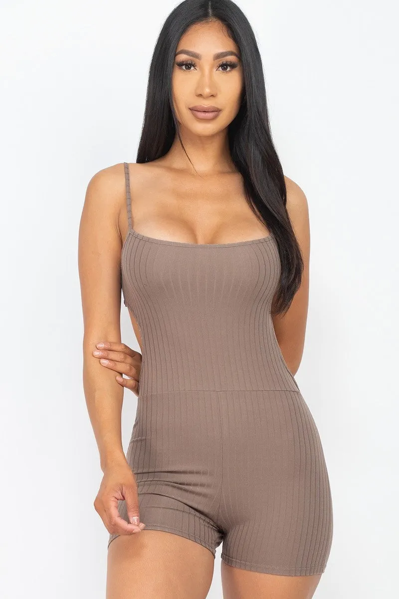 Ribbed Sleeveless Back Cutout Bodycon Active Romper - 8 colors - Ships from The USA