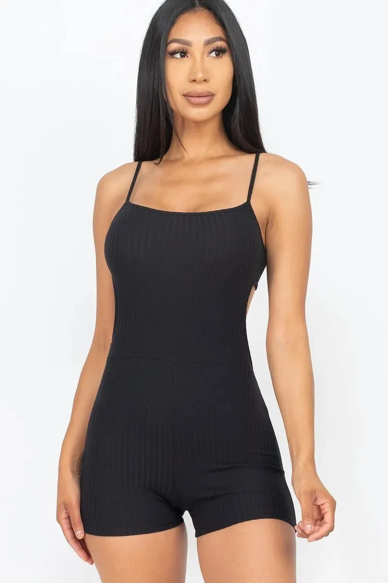 Ribbed Sleeveless Back Cutout Bodycon Active Romper - 8 colors - Ships from The USA