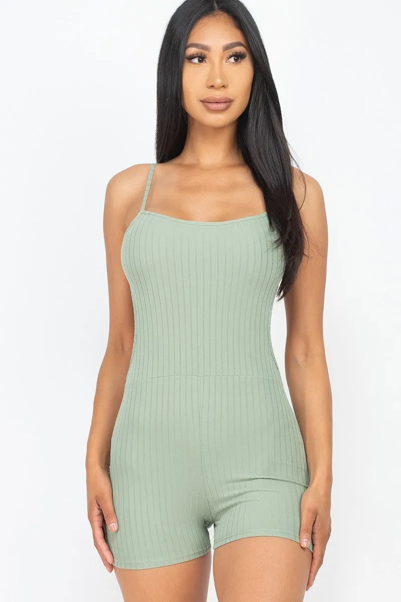 Ribbed Sleeveless Back Cutout Bodycon Active Romper - 8 colors - Ships from The USA