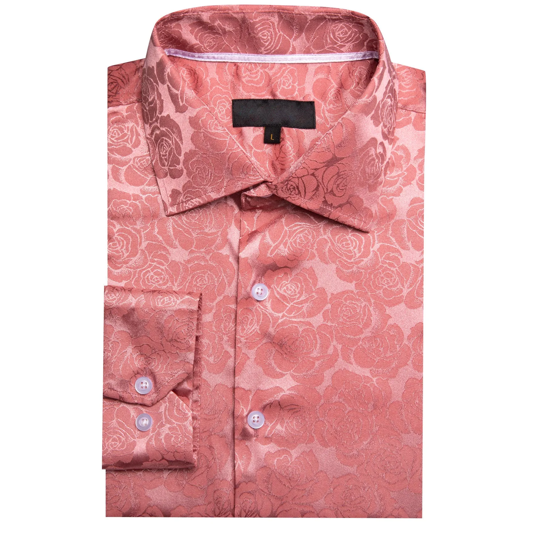 Rose Pink Floral Silk Men's Long Sleeve Shirt