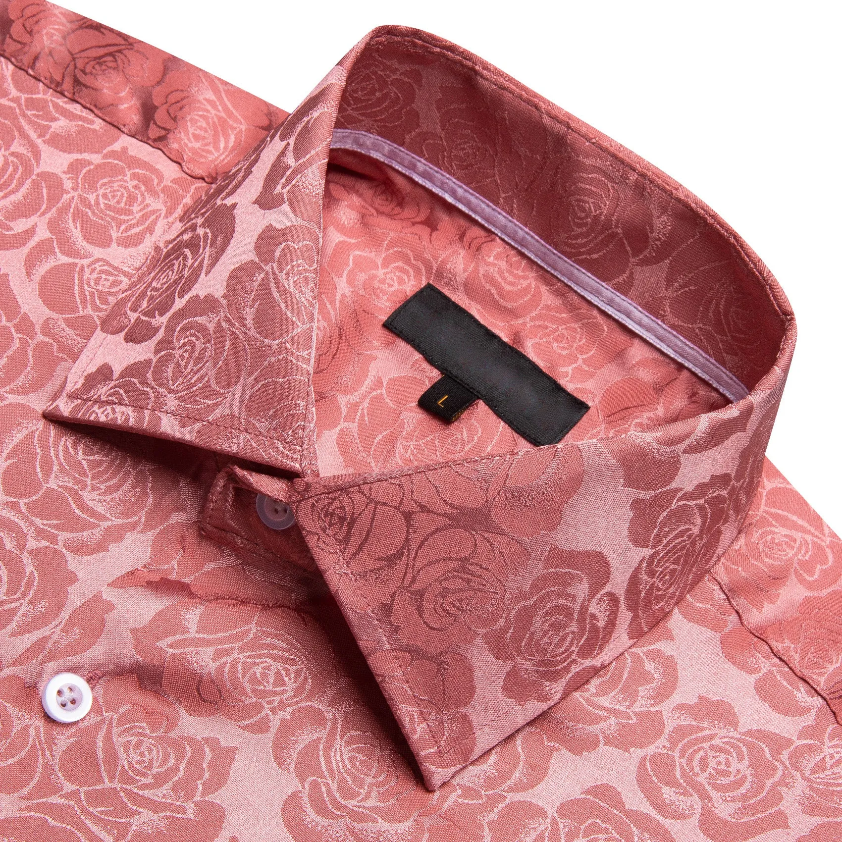 Rose Pink Floral Silk Men's Long Sleeve Shirt