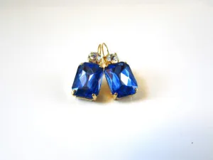 Royal Blue Crystal Earrings - Large Octagon 2 stone