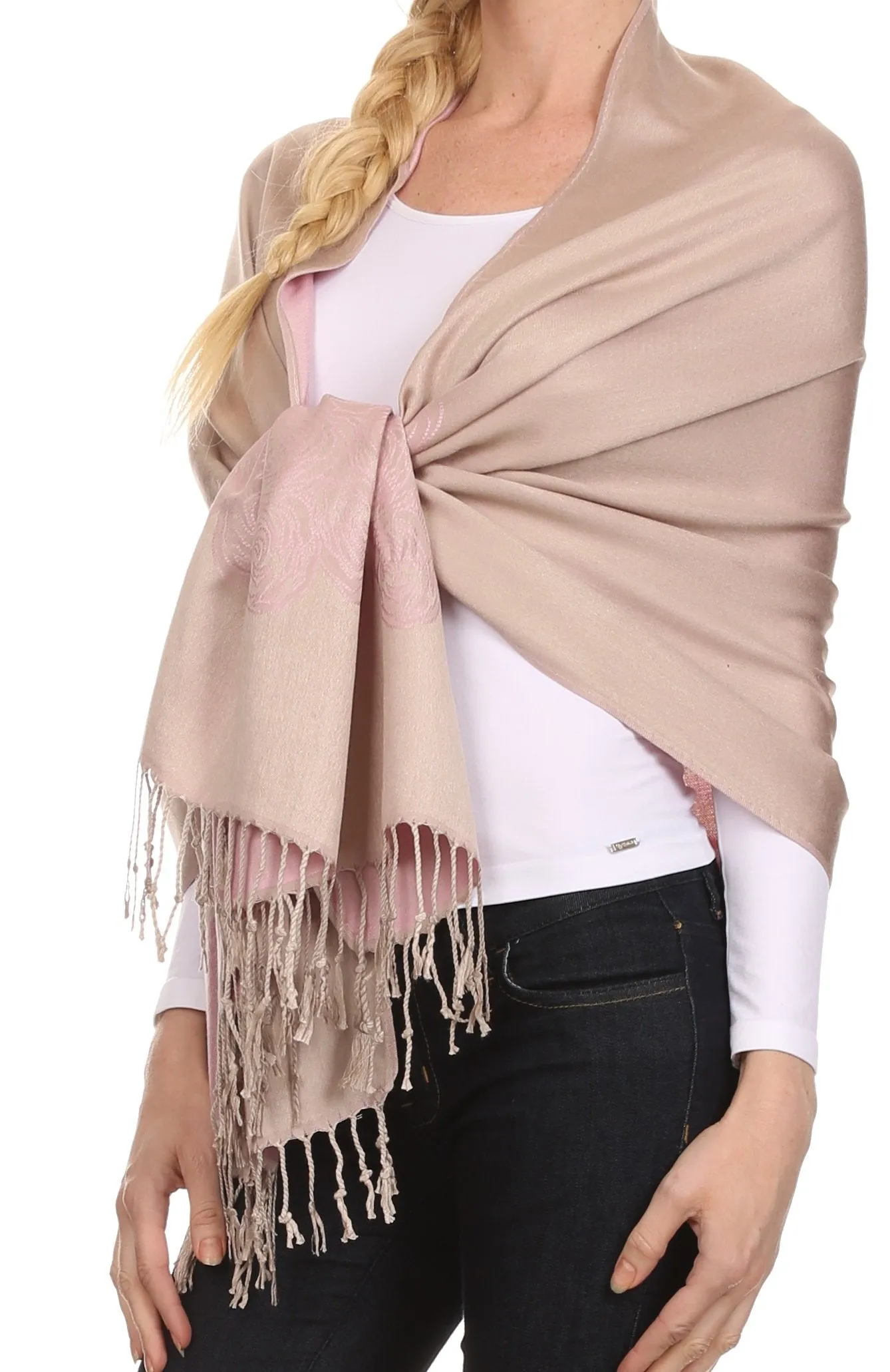 Sakkas Aubry dual colored ranunculus border soft Pashmina/ Shawl/ Wrap/ Stole