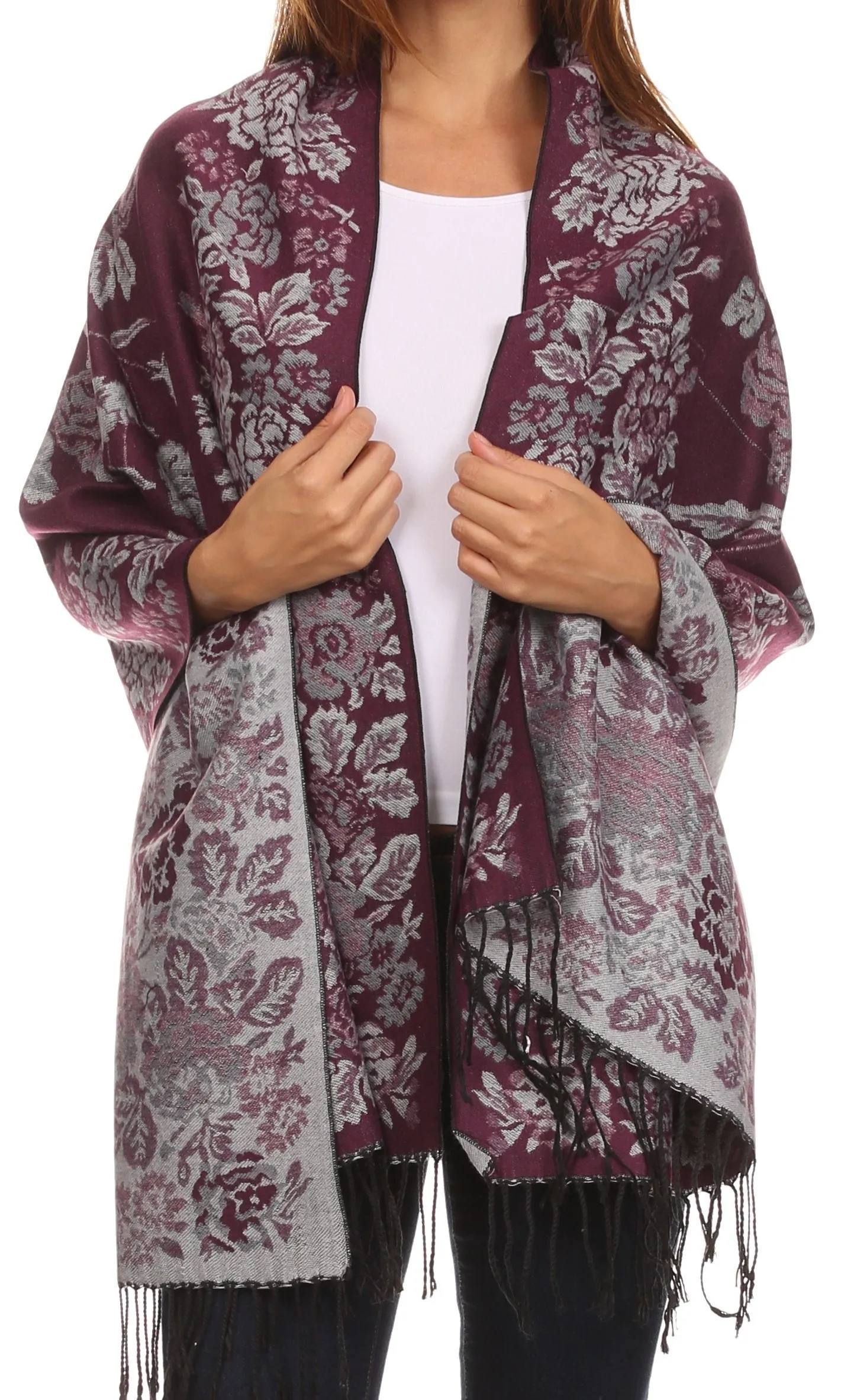 Sakkas Ontario double layer floral Pashmina/ Shawl/ Wrap/ Stole with fringe