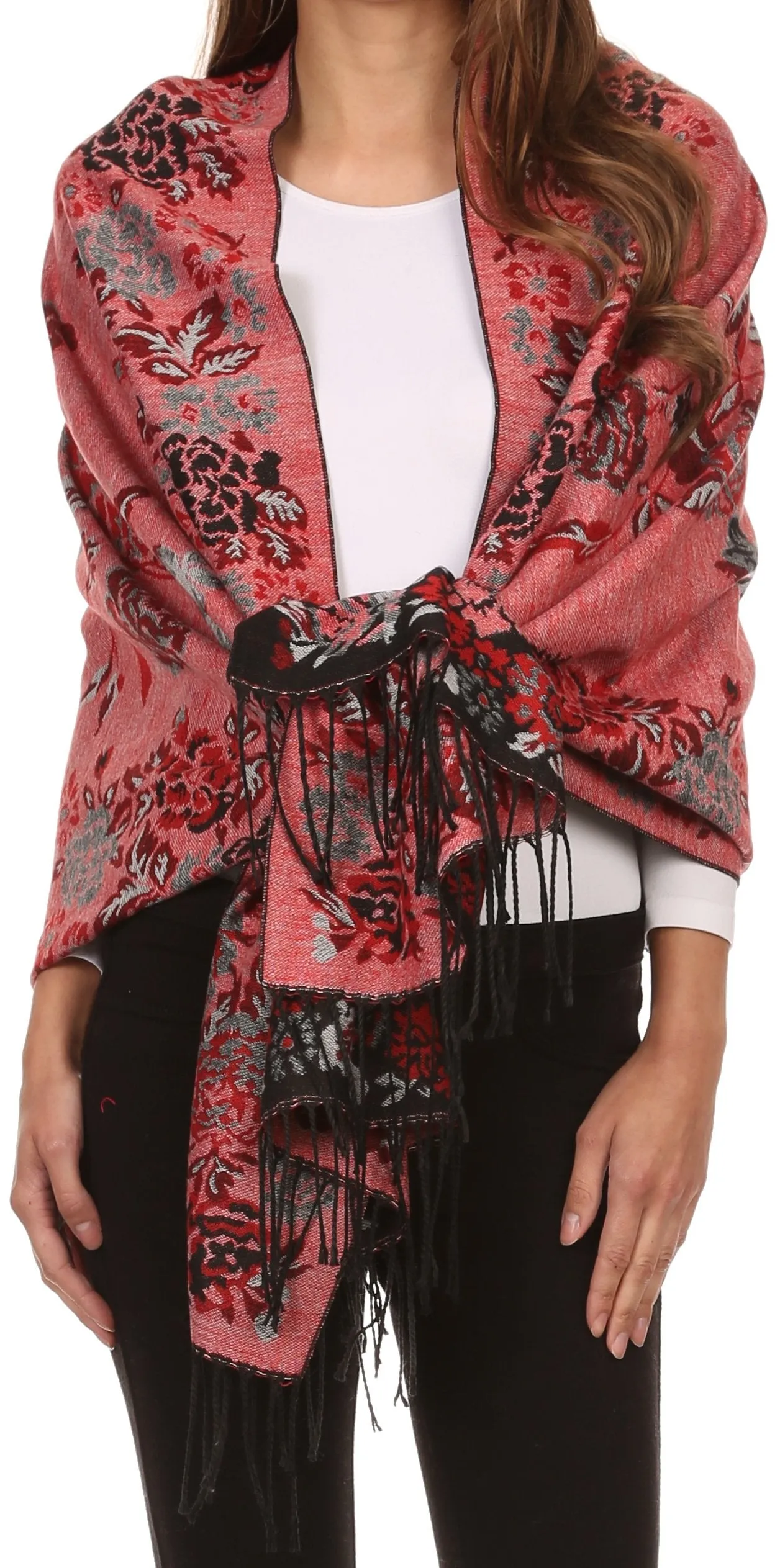 Sakkas Ontario double layer floral Pashmina/ Shawl/ Wrap/ Stole with fringe