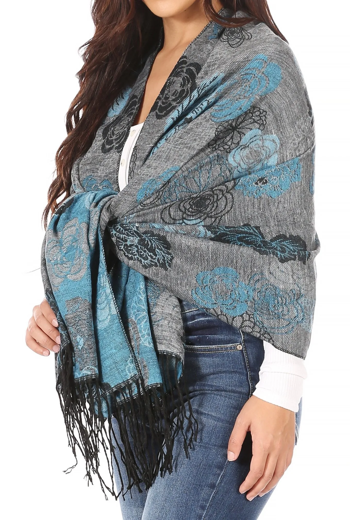 Sakkas Ontario double layer floral Pashmina/ Shawl/ Wrap/ Stole with fringe