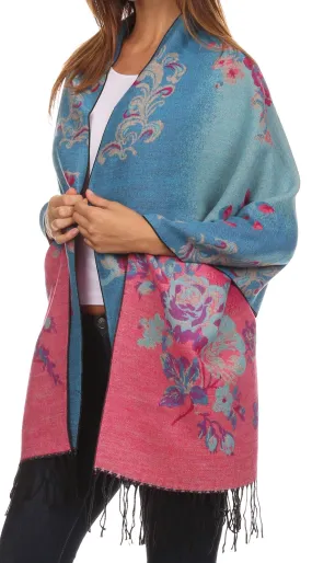 Sakkas Ontario double layer floral Pashmina/ Shawl/ Wrap/ Stole with fringe