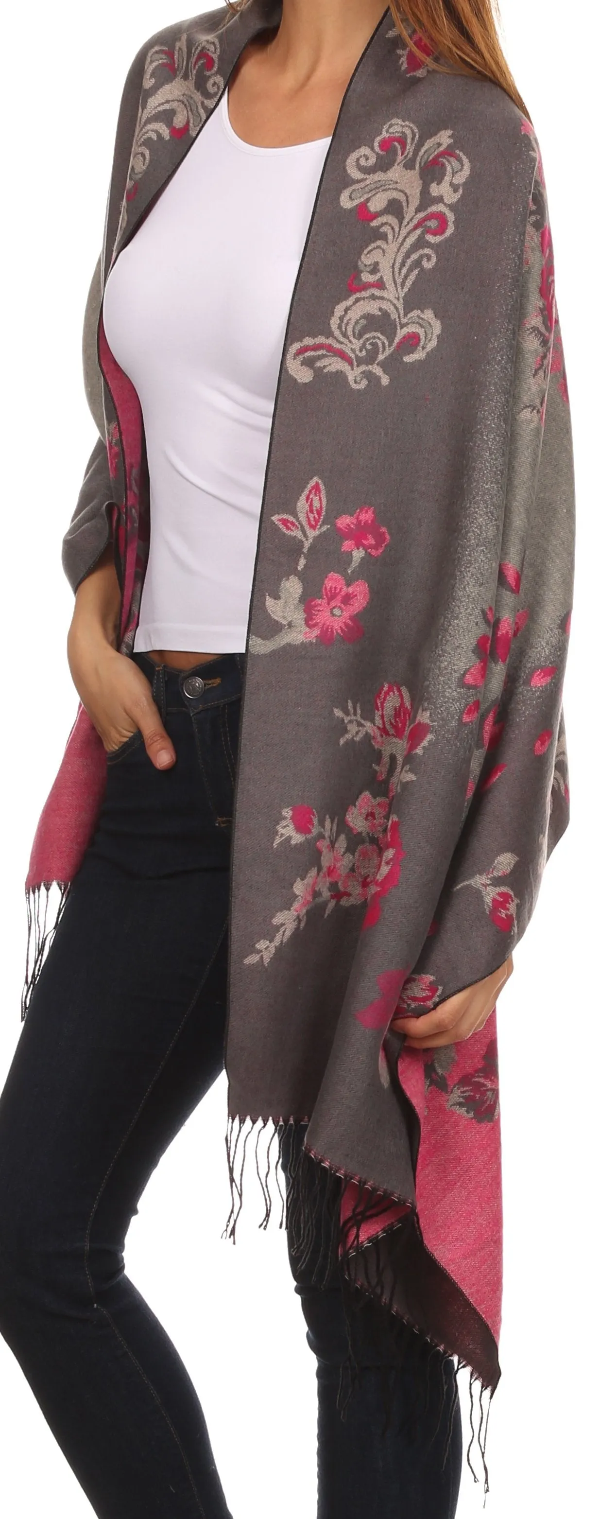 Sakkas Ontario double layer floral Pashmina/ Shawl/ Wrap/ Stole with fringe