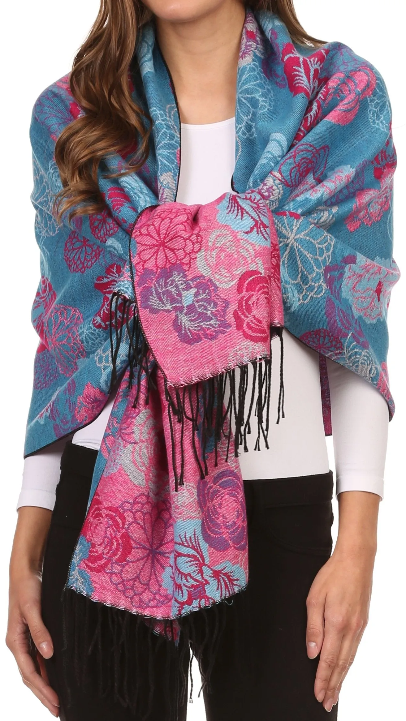 Sakkas Ontario double layer floral Pashmina/ Shawl/ Wrap/ Stole with fringe