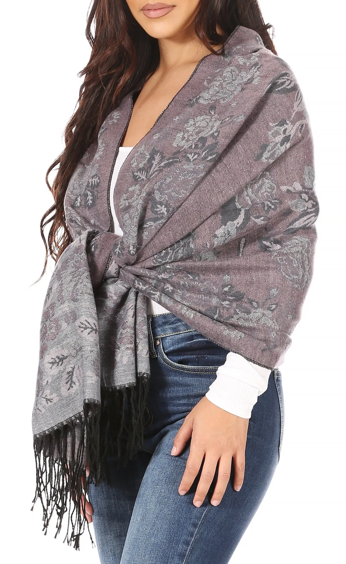 Sakkas Ontario double layer floral Pashmina/ Shawl/ Wrap/ Stole with fringe