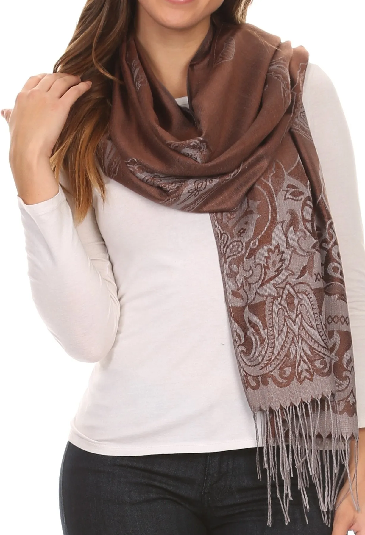 Sakkas Reiley Long Wide Floral Printed Patterened Fringe Pashmina Shawl / Scarf