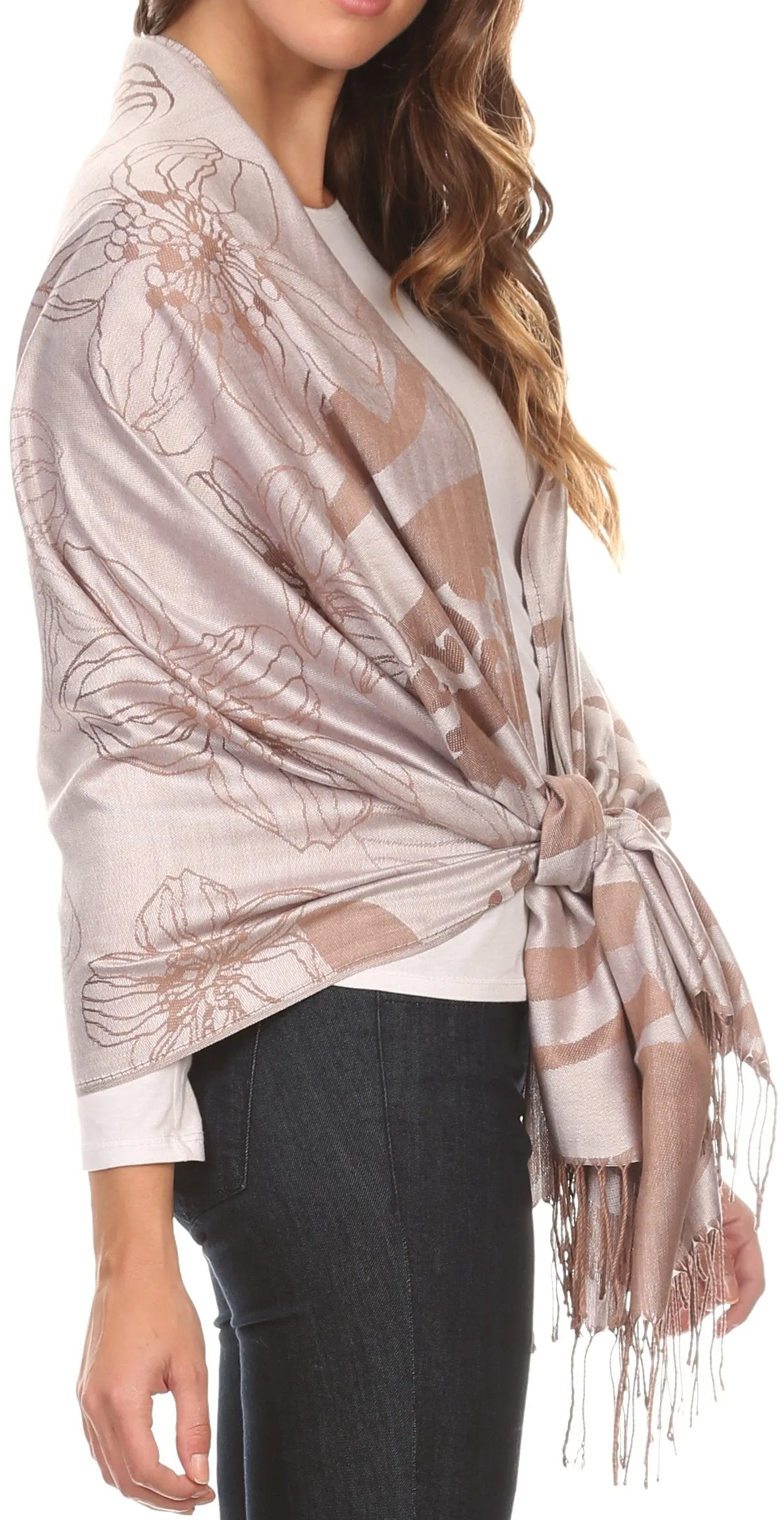 Sakkas Reiley Long Wide Floral Printed Patterened Fringe Pashmina Shawl / Scarf