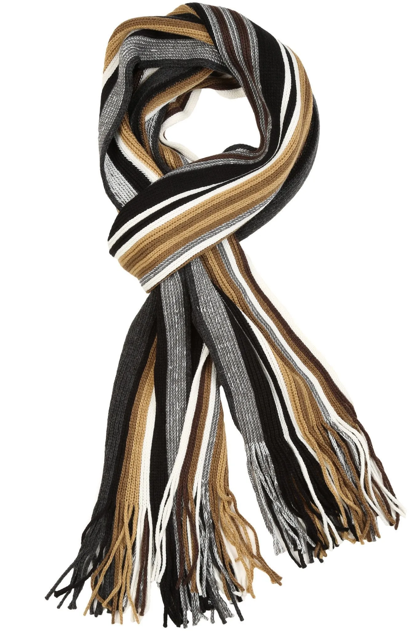 Sakkas Rhyland Striped Color Block Knitted Winter Scarf With Fringe