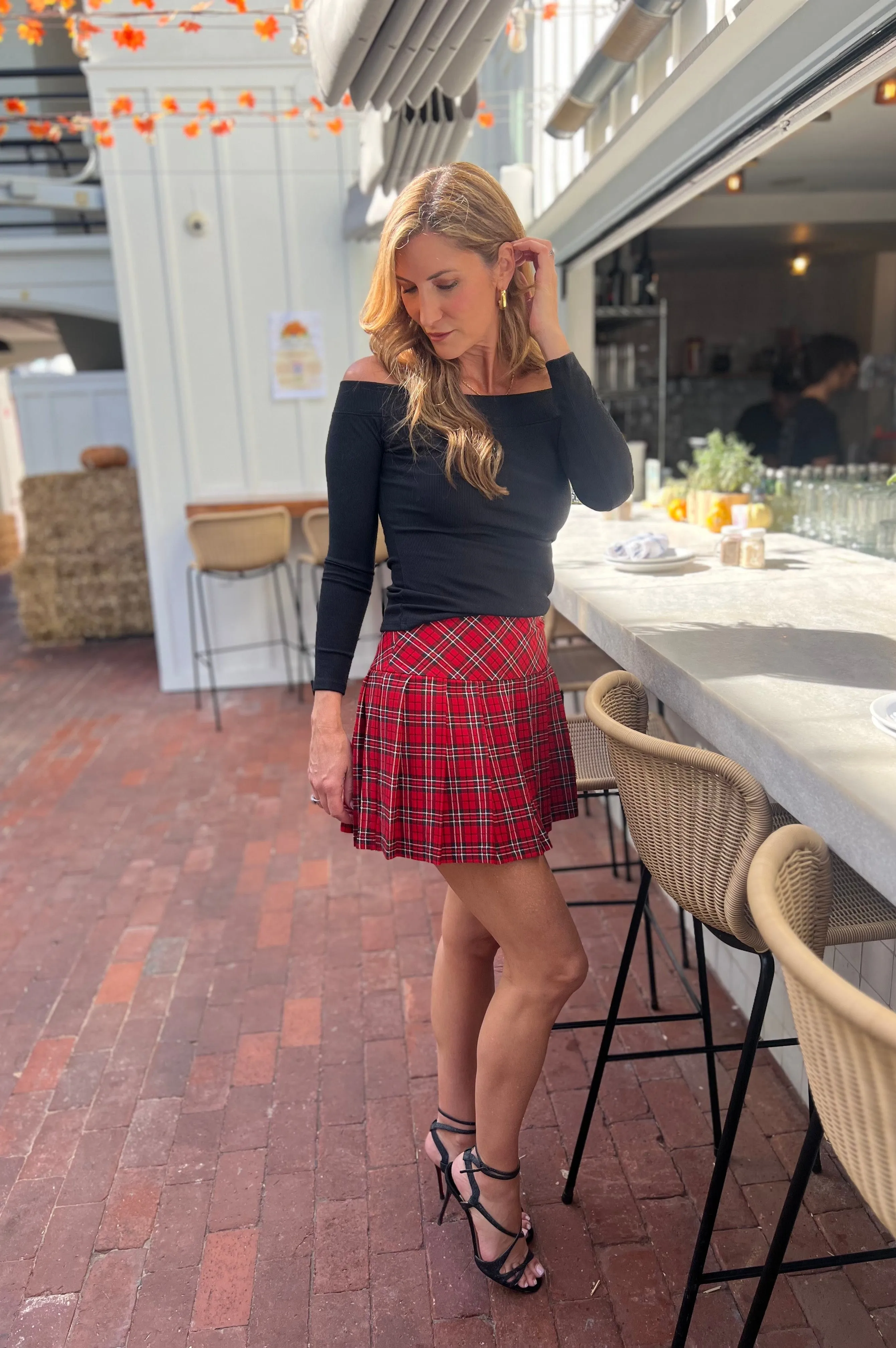 Santas Favorite Pleated Mini Skirt Red Plaid