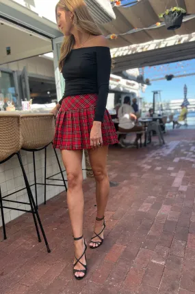 Santas Favorite Pleated Mini Skirt Red Plaid