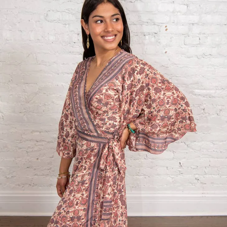 Sari Flutter Sleeve Wrap Dress