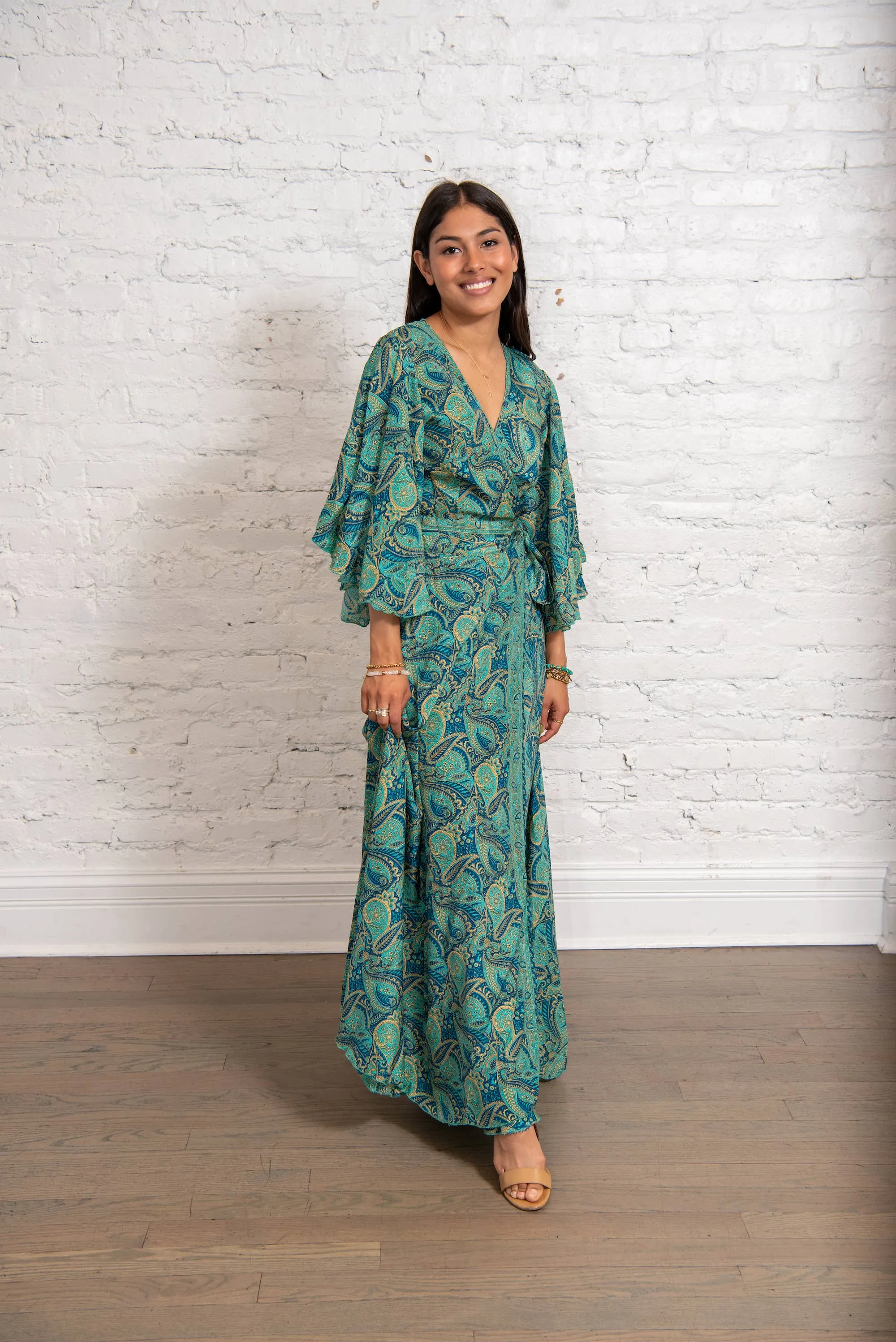 Sari Flutter Sleeve Wrap Dress