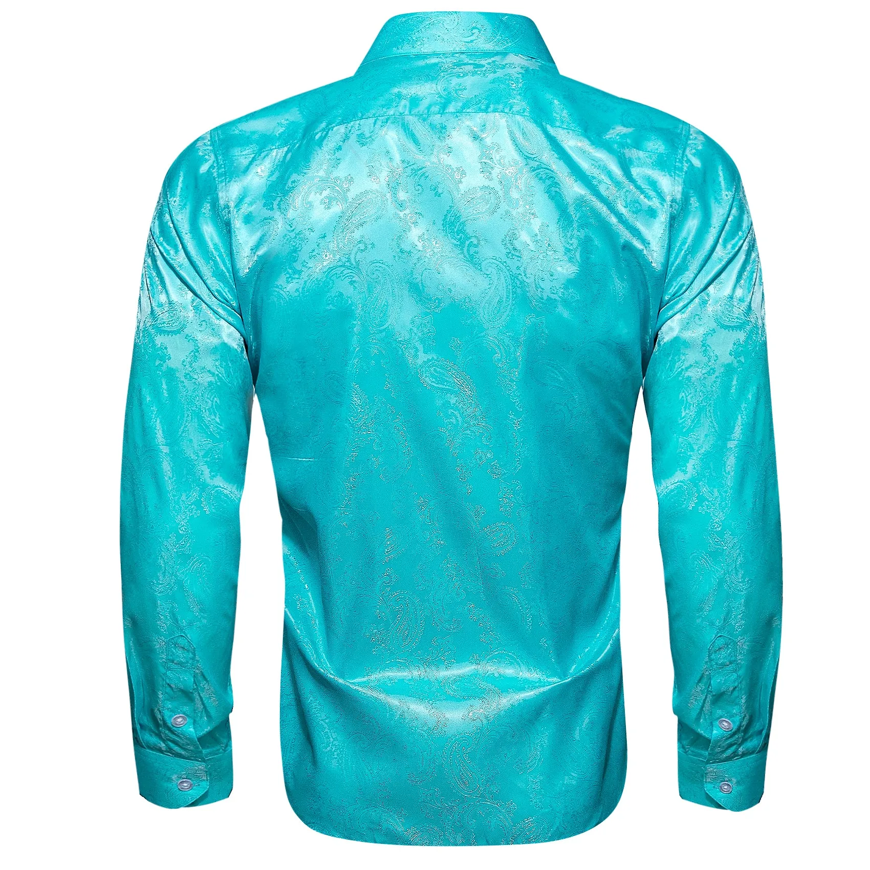 Scuba Blue Paisley Style Casual Silk Men's Long Sleeve Button Shirt