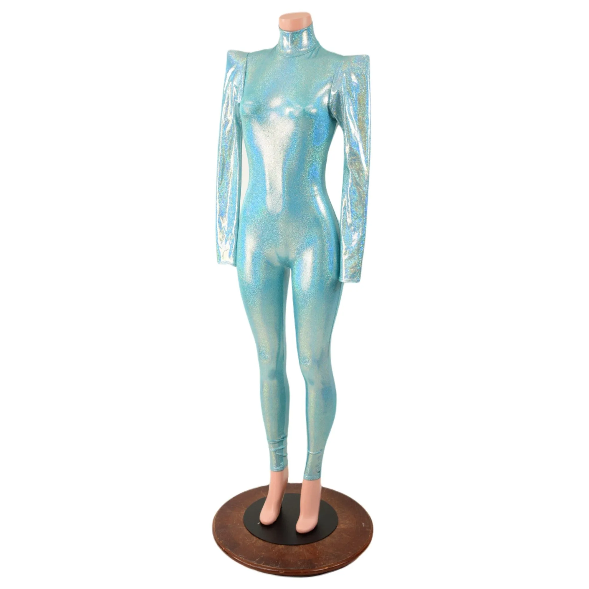 Seafoam Backless Catsuit with Sharp Shoulder Sleeves