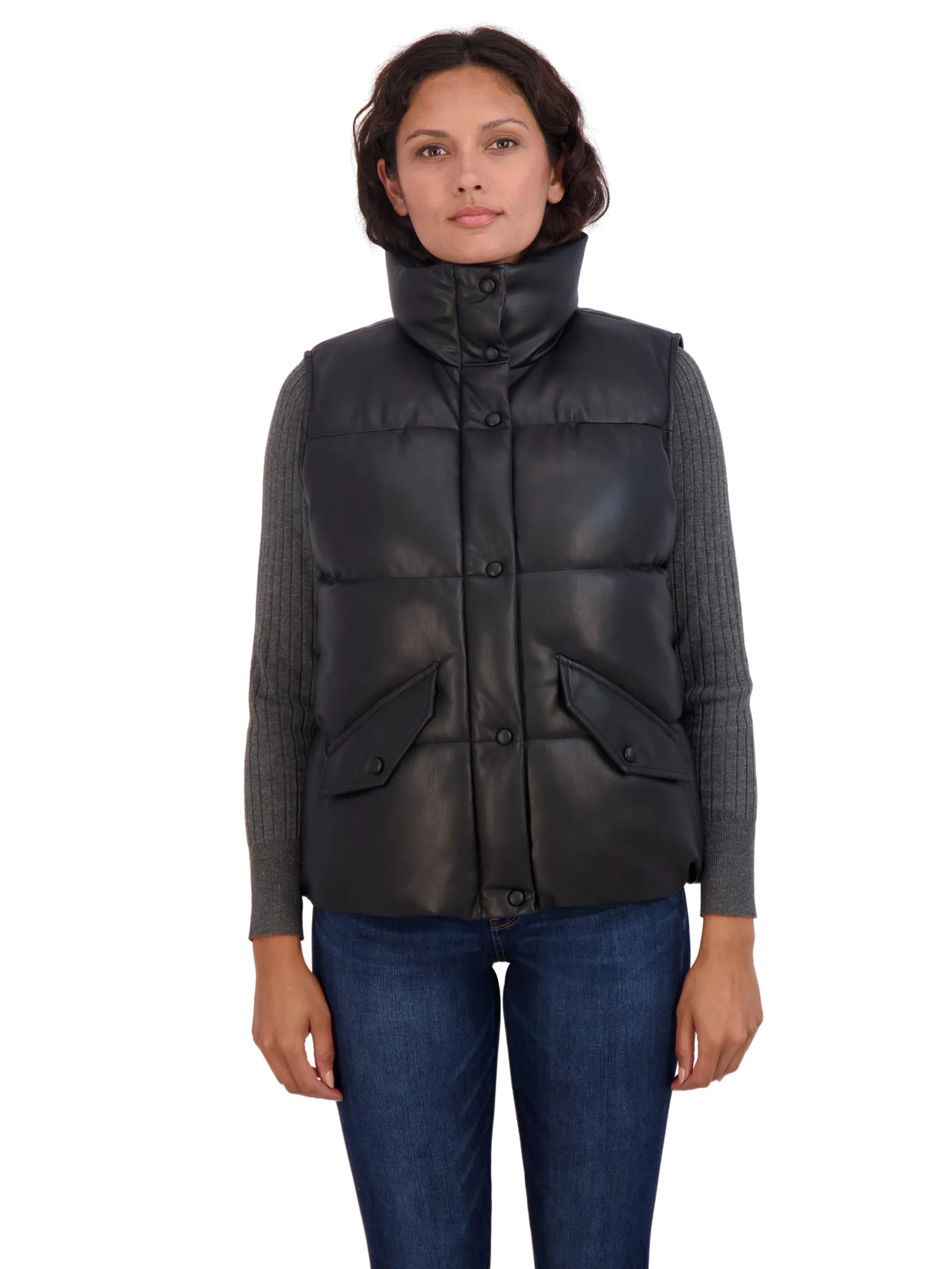 Sebby Collection Women's Faux Leather Puffer Vest