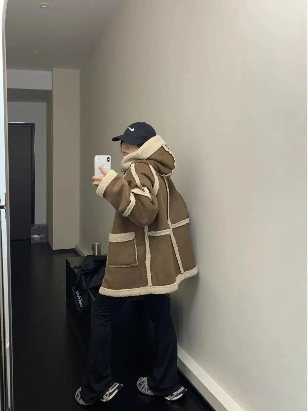 Shearling-Lined Oversized Hooded Coat