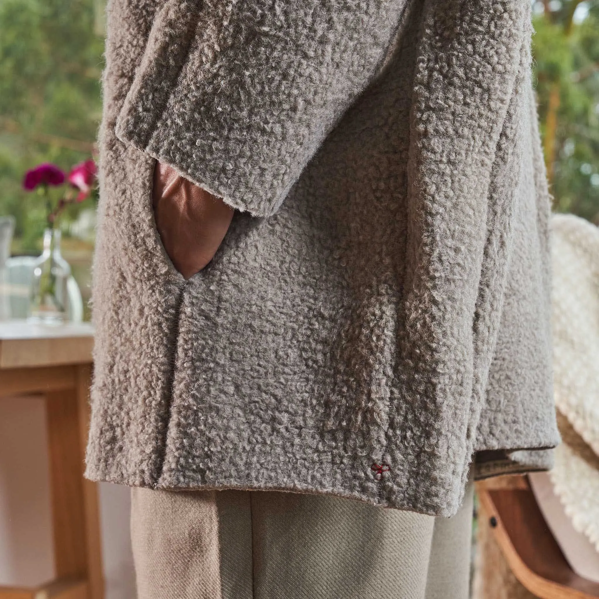 Silk-Lined Cocoon Coat, Handspun & Handwoven Iron Gray Wool