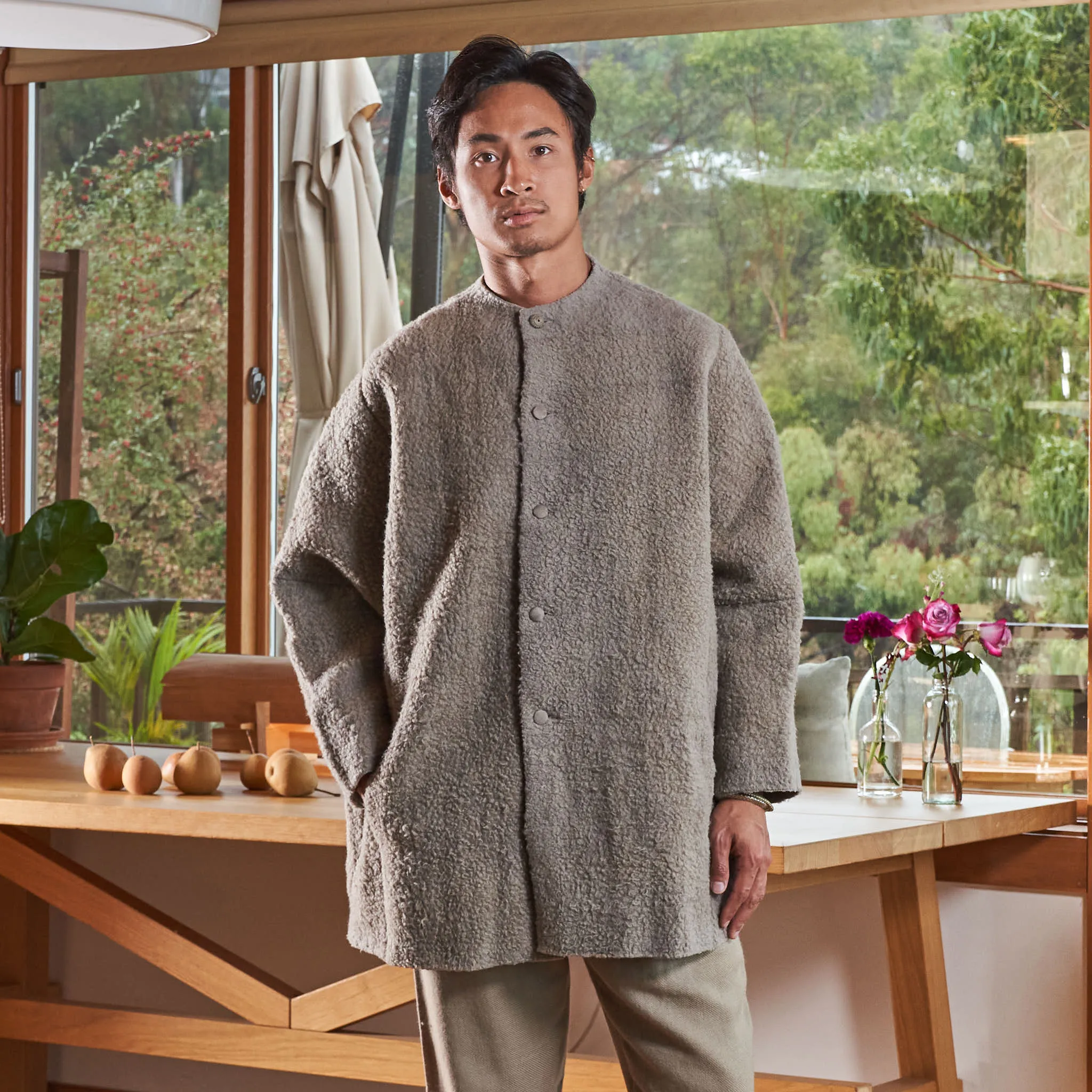 Silk-Lined Cocoon Coat, Handspun & Handwoven Iron Gray Wool