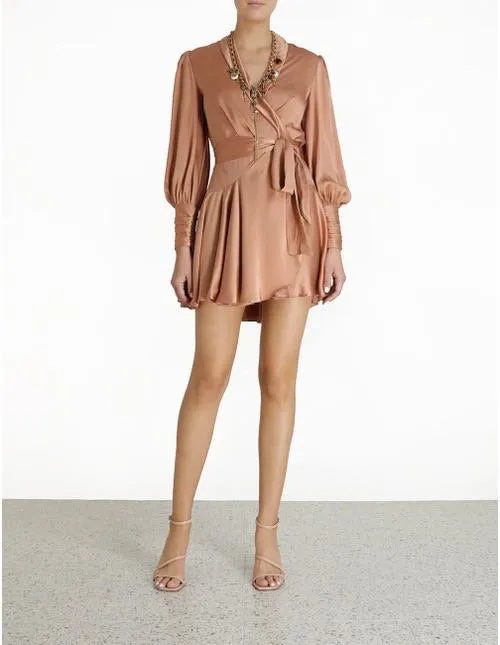 Silk Wrap Dress (Peach)