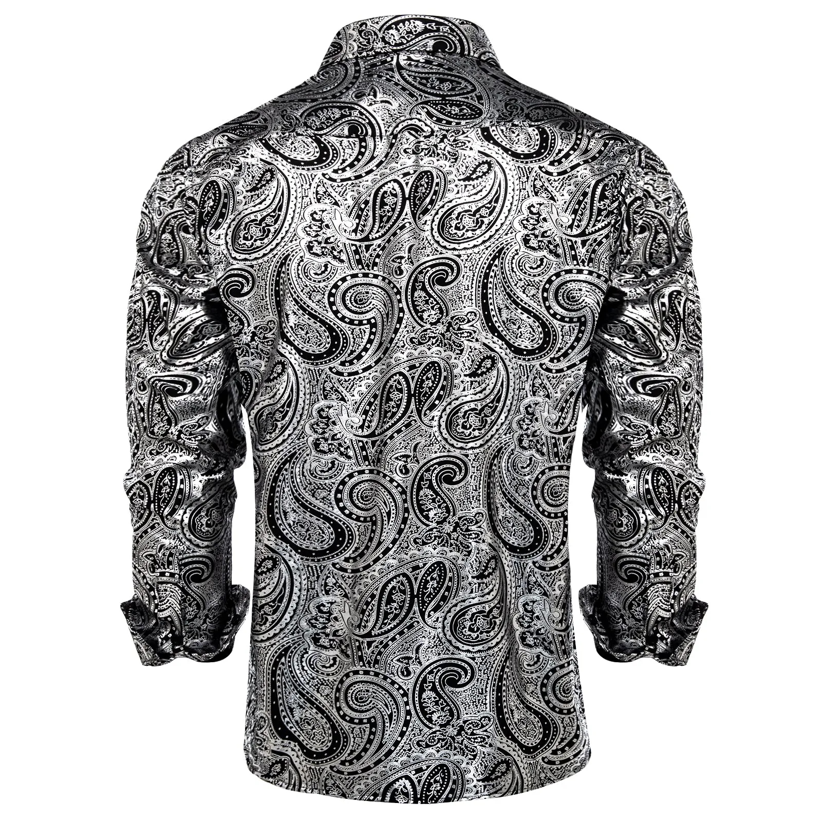 Silver Black Paisley Flower Hot Stamping Men's Long Sleeve Shirt