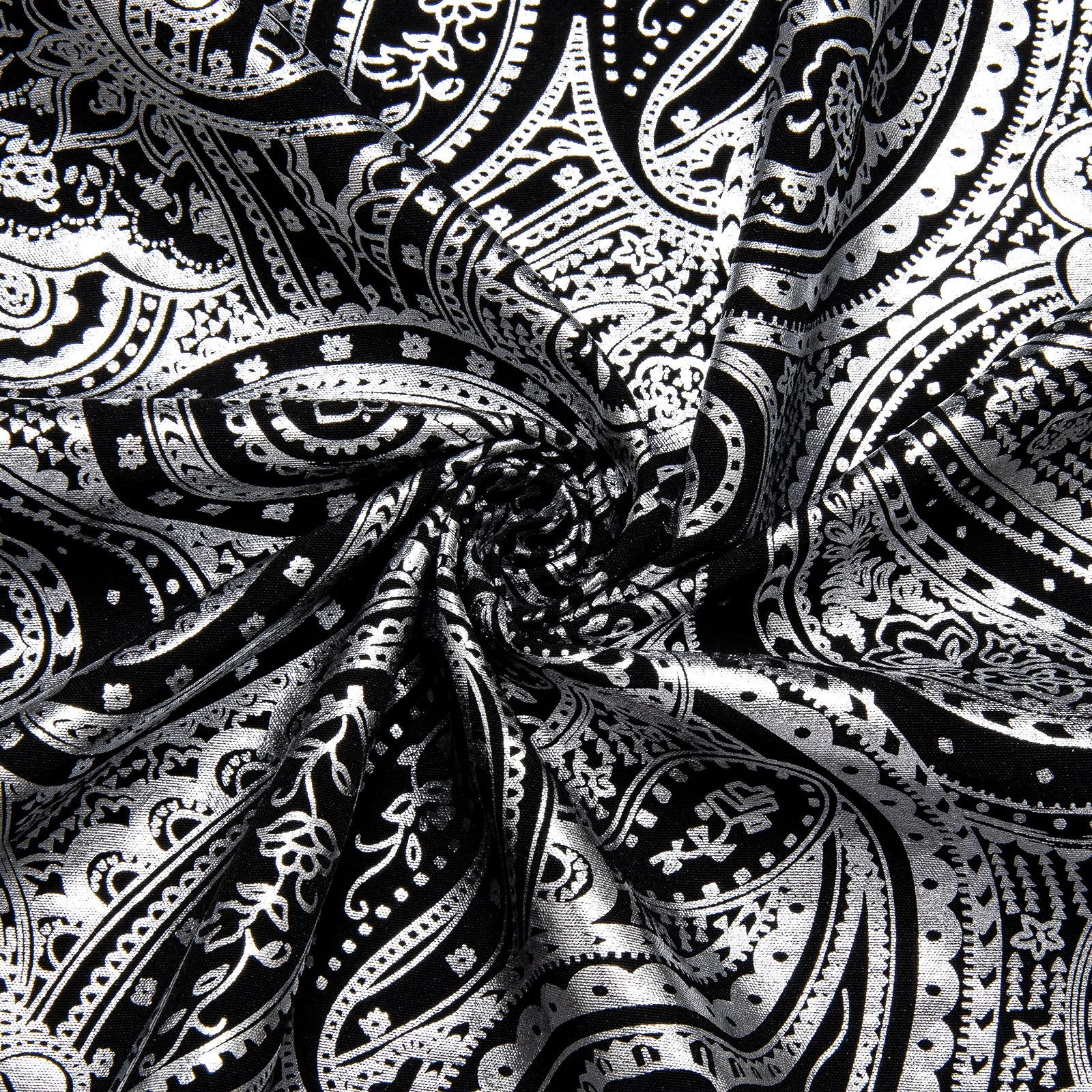 Silver Black Paisley Flower Hot Stamping Men's Long Sleeve Shirt