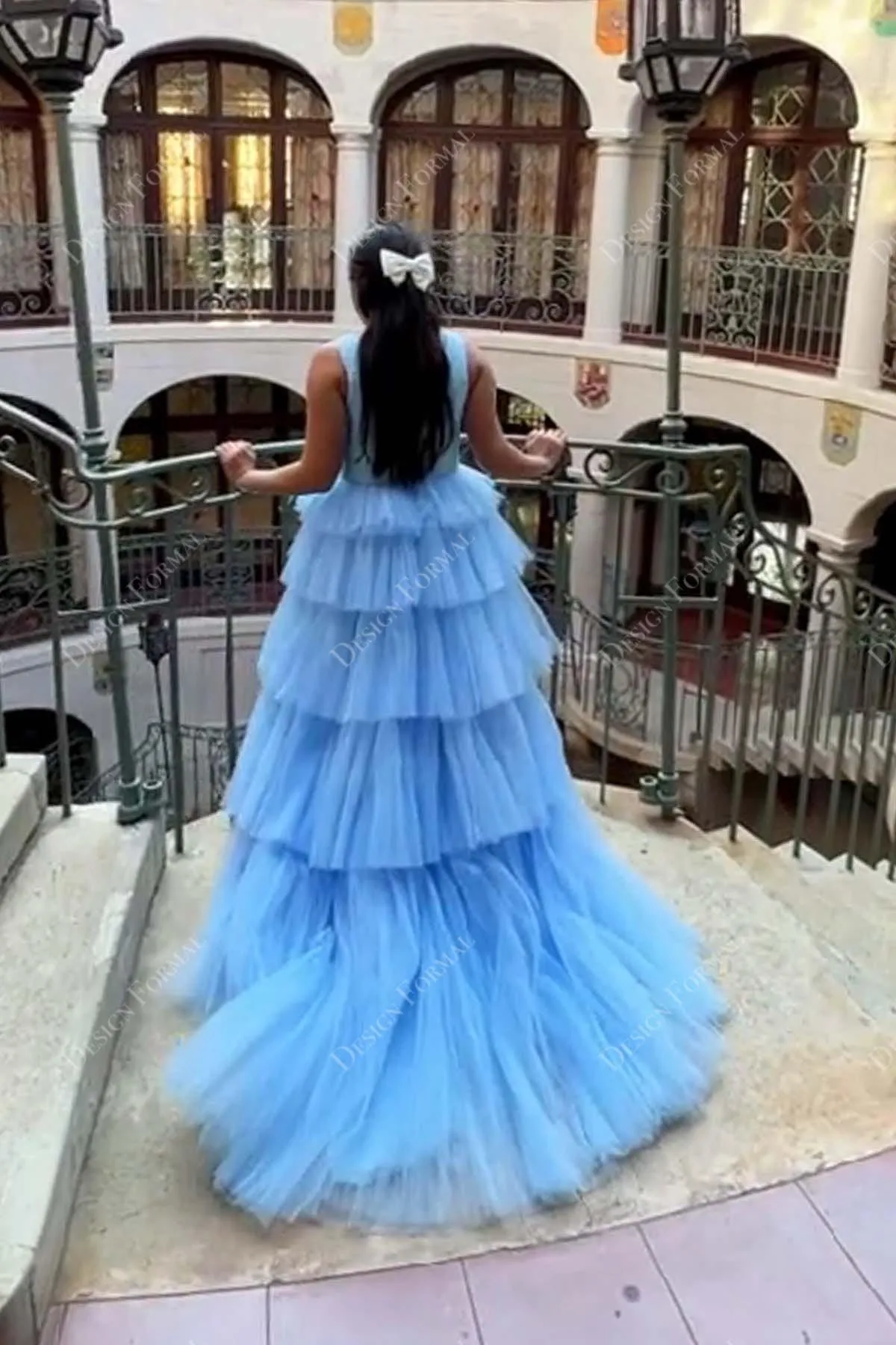 Sky Blue Ruched Tulle Princess Tiered Lily Formal Dress in Deafjourney