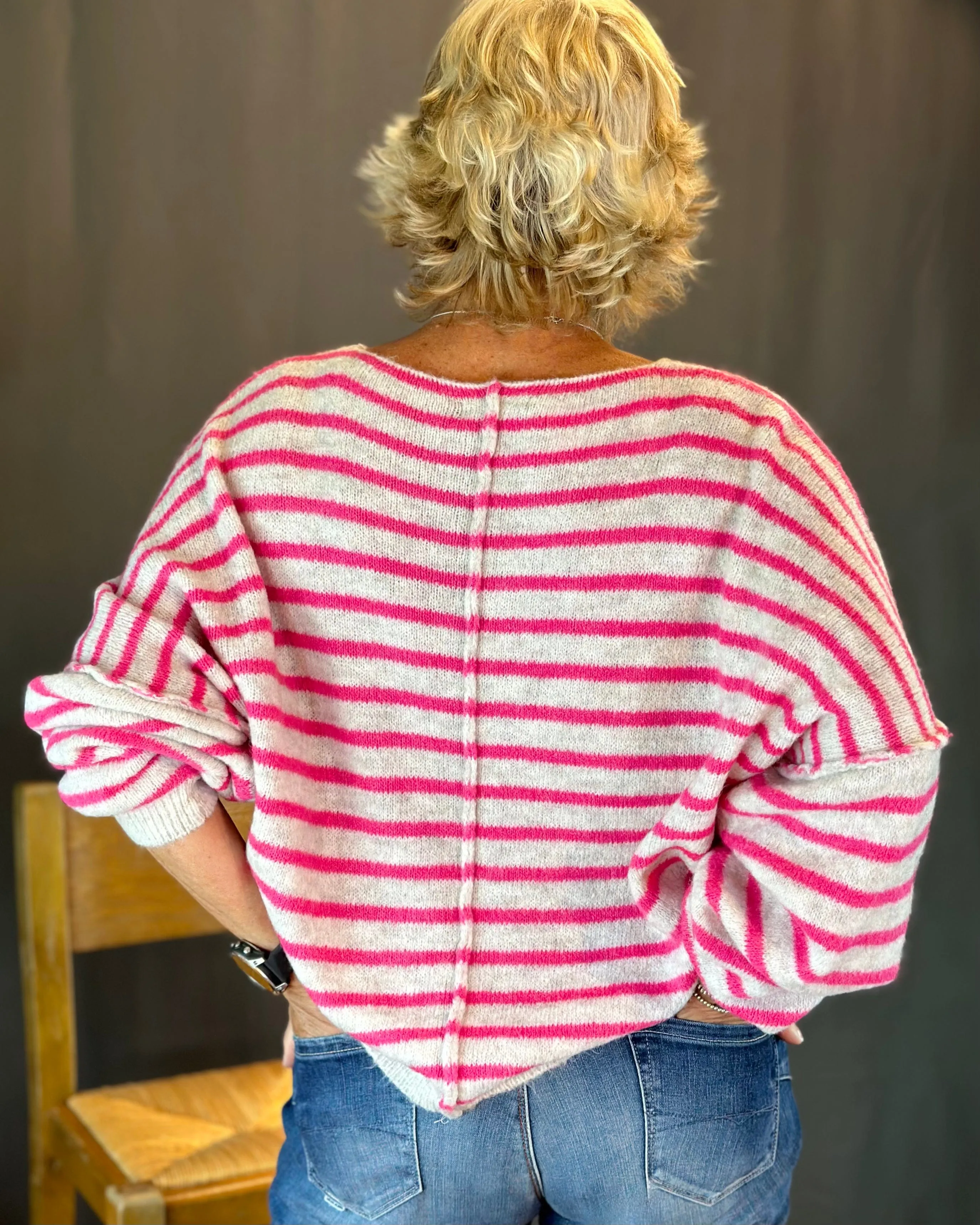 Soft Knit Striped Jumper - Pink/Oatmeal