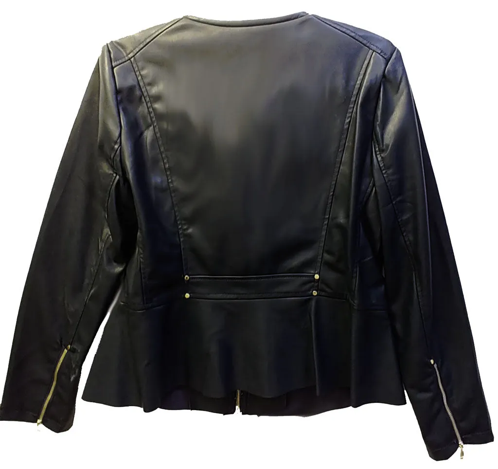 SOLD - NEW WITH TAG - CHICO'S CHIC FAUX LEATHER MOTO JACKET IN DARK FOREST GREEN ACCENTED WITH SPARKLING LARGE GOLD ZIPPERS - WOULD MAKE A WONDERFUL CHRISTMAS OR BIRTHDAY GIFT