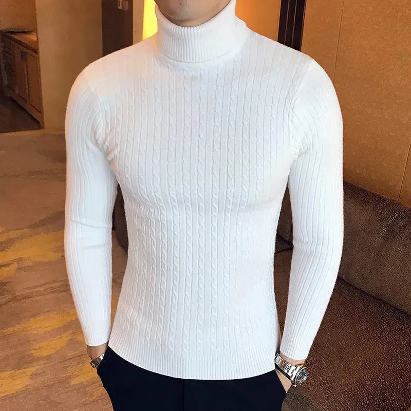 Solid Color Turtleneck Knitted Fit Sweater