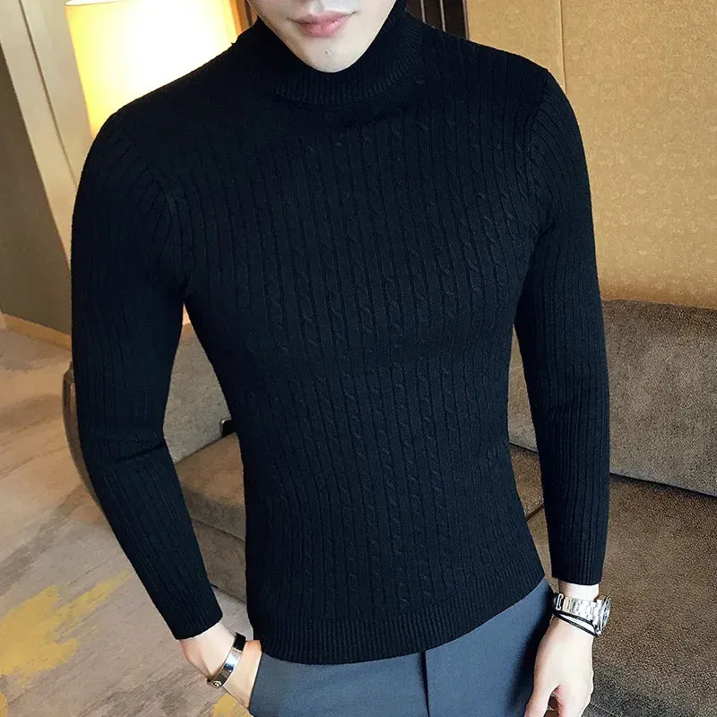 Solid Color Turtleneck Knitted Fit Sweater