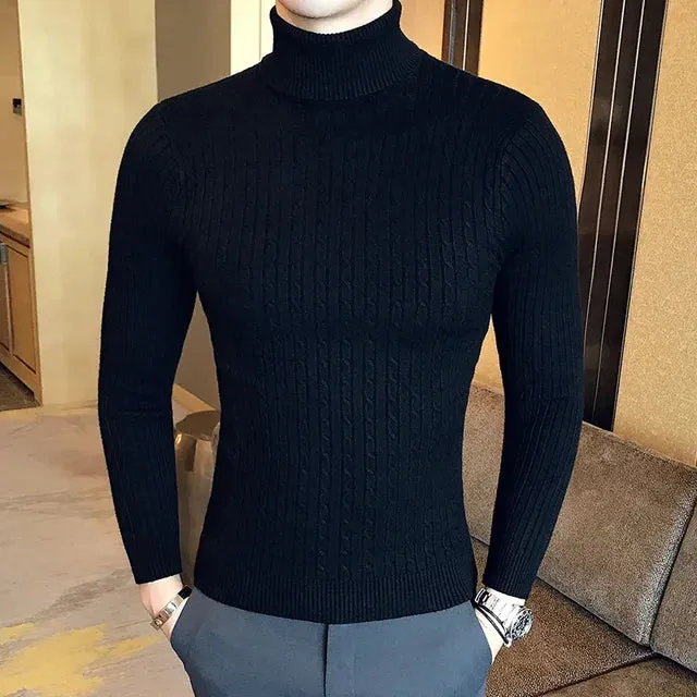 Solid Color Turtleneck Knitted Fit Sweater