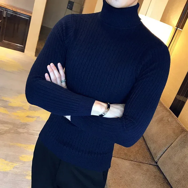 Solid Color Turtleneck Knitted Fit Sweater