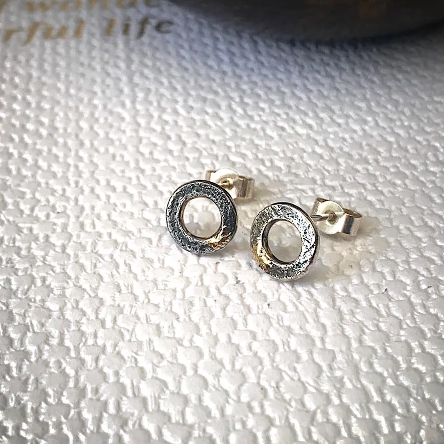 Solid sterling silver and gold polo stud earrings