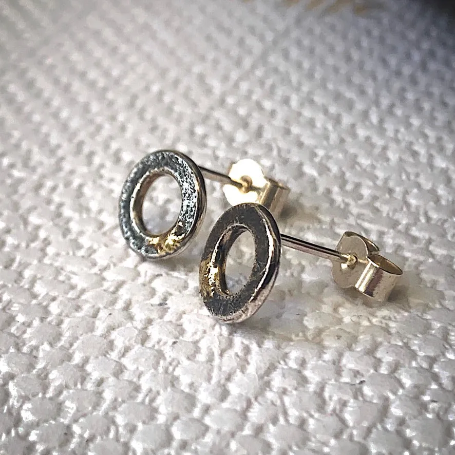 Solid sterling silver and gold polo stud earrings