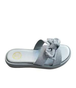 SPARKLE OPEN TOE SILVER SLIP ON WITH BOW