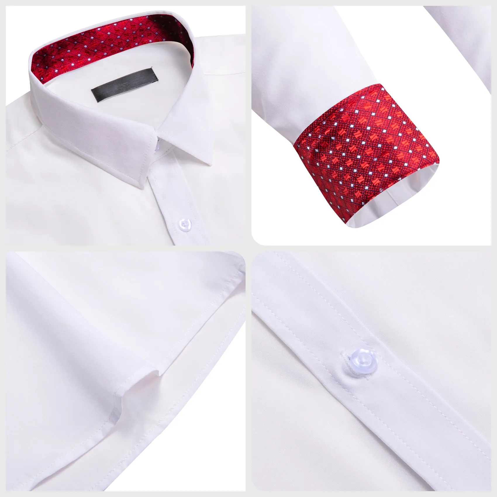 Splicing Style White with Red White Plaid Edge Men's Long Sleeve Shirt