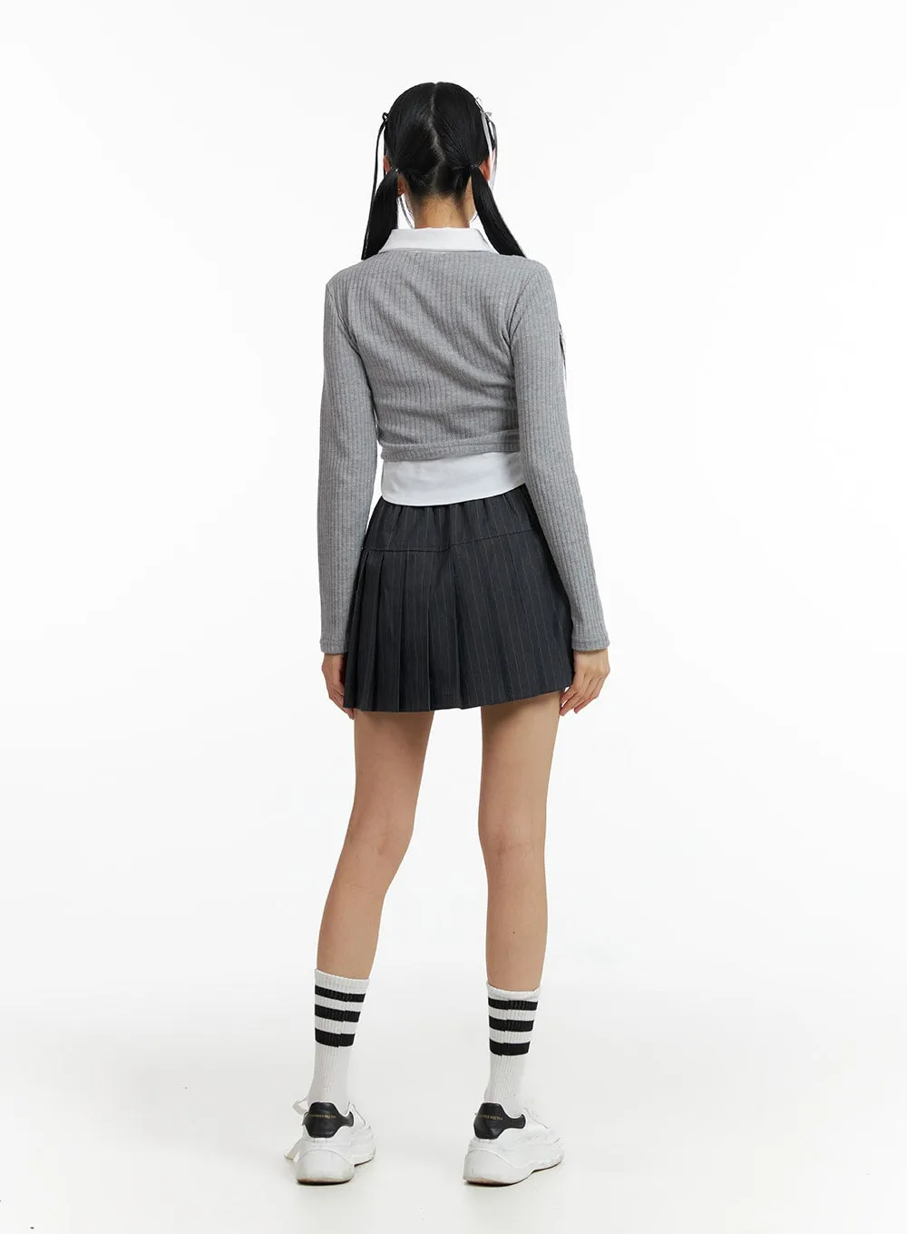 Striped Pleated Mini Skirt IF402