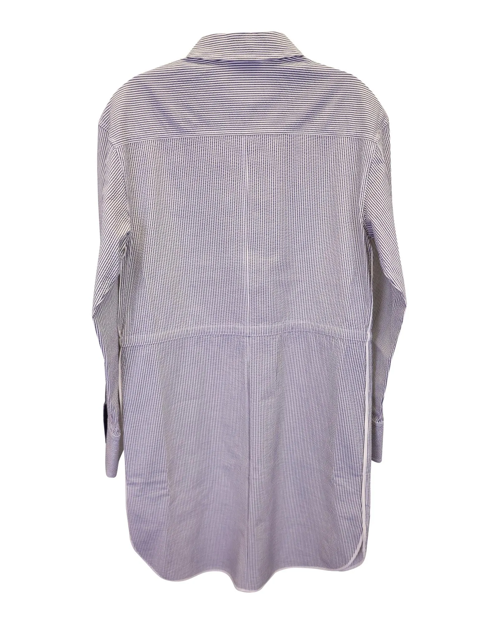 Striped Shirt Dress with Tie Detail in Grey Cotton