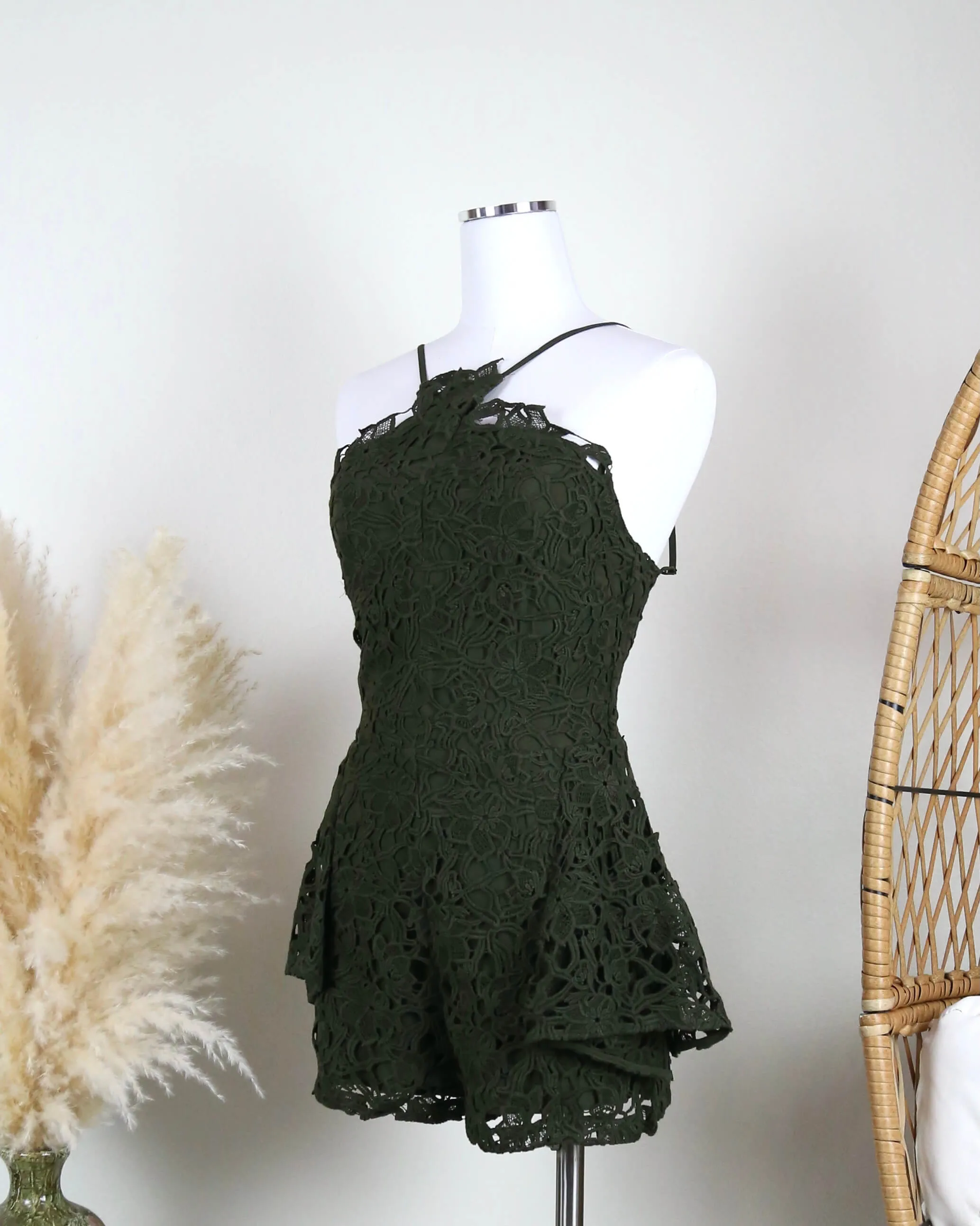 Stylestalker - Thalia Olive Crochet Lace Romper in Olive