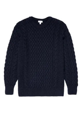 Sunspel Merino Wool Cable Jumper / Navy