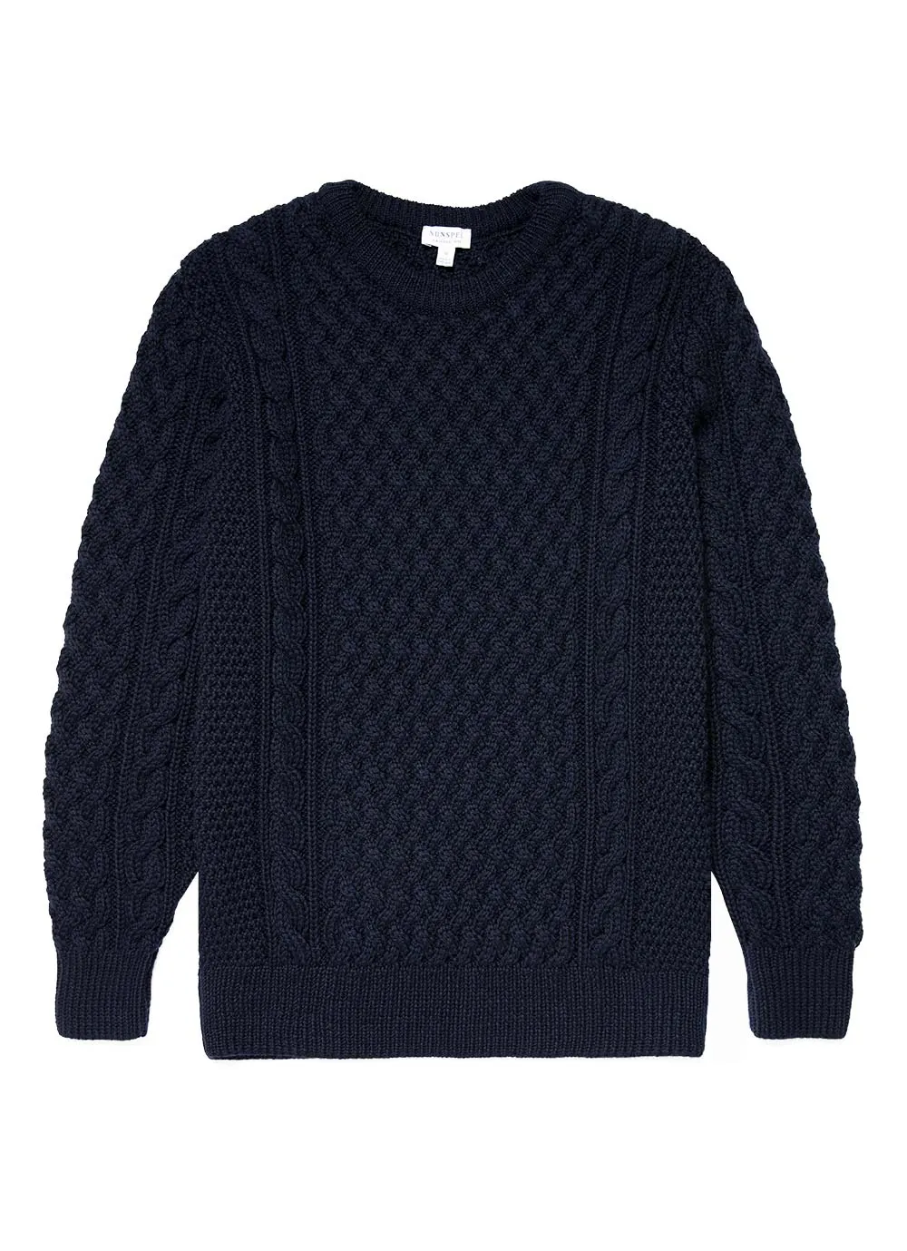 Sunspel Merino Wool Cable Jumper / Navy