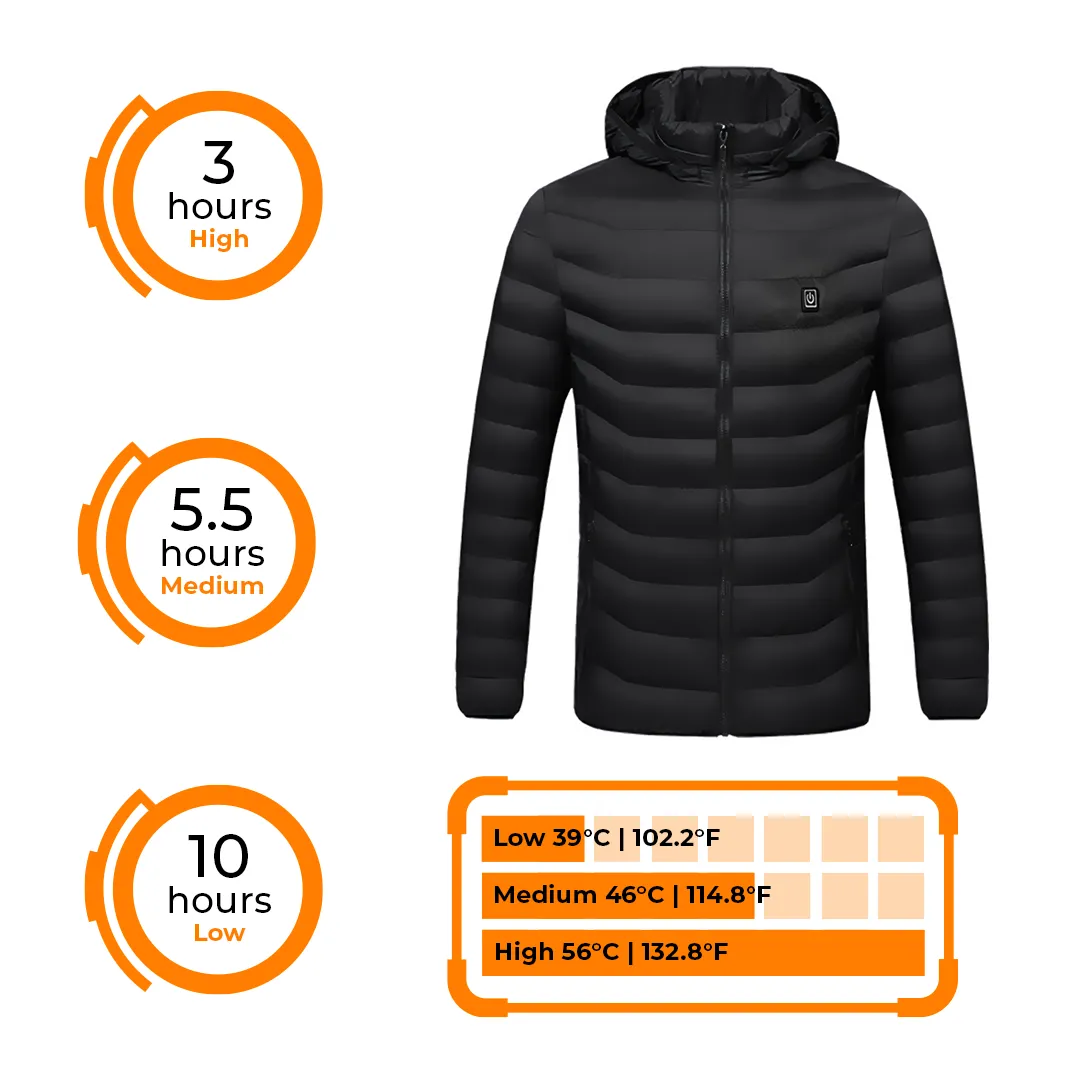 Super Therma Heated Jacket for Women and Men with Battery Pack 5V Heated Coat Detachable Hood - 9 Heated Zones