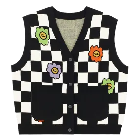 TAKA Original Fun Growing daisy knitted check-pattern vest