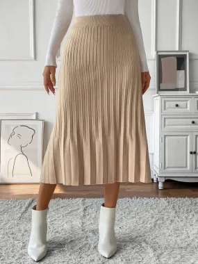 Tan Pleated Sweater Skirt